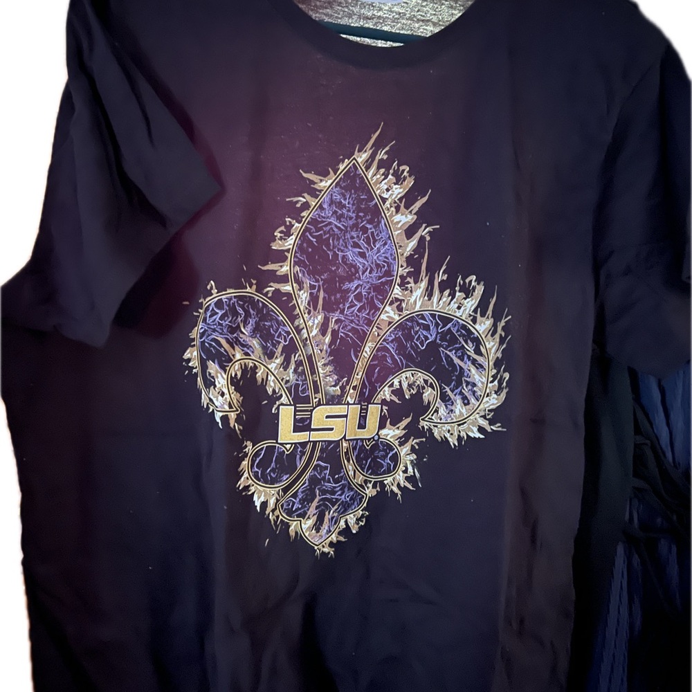 LSU Port and Company Black Tee with Fleur-de-Lis Design